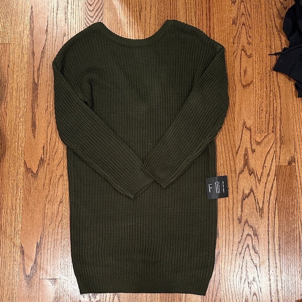 Lulus Dark Green V-Back Knit Sweater Dress
